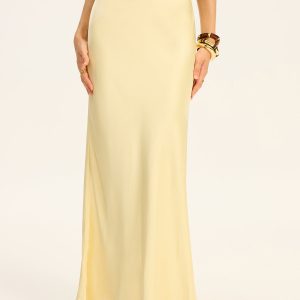 Satin Maxi Skirt with Lace Waistband