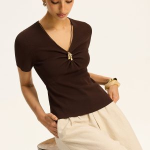 Metal Detail Ribbed Knit Top