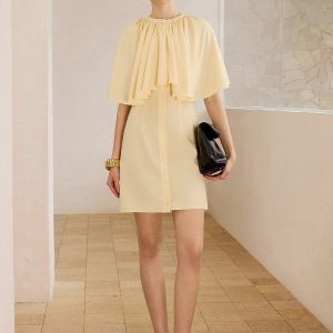 Cape-Sleeve Button-Front Mini Dress