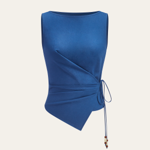 Asymmetric Wrap-Tie Sleeveless Top with Beaded String