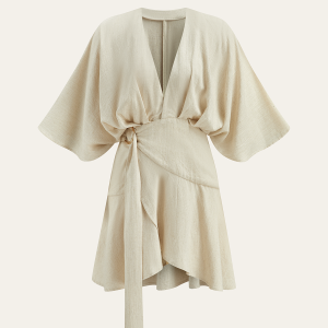 Cotton & Linen Kimono Sleeve Wrap Dress