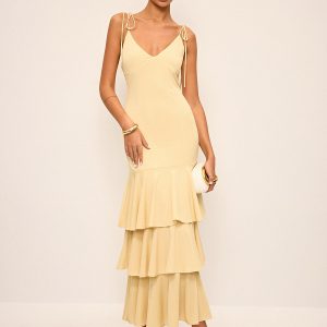 Tie-Strap Shoulder Tiered Maxi Dress