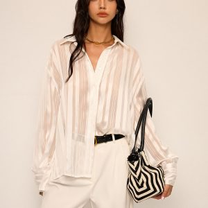 Sheer Striped Long-Sleeve Shirt