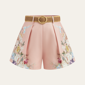 Floral Printed Belted Mid-Waist Shorts