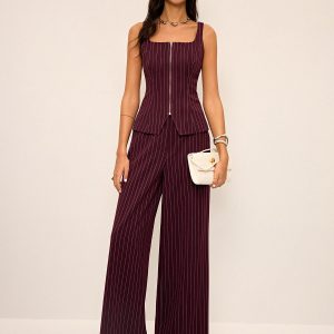 Pinstripe Wide-Leg Straight Pants