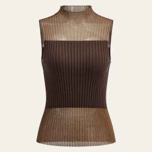 Mock Neck Sheer Paneled Sleeveless Top