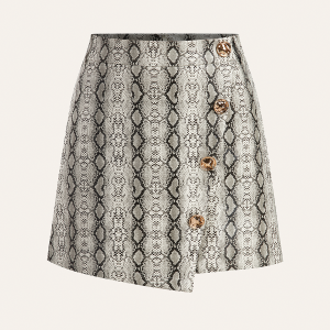Snake Print Asymmetric PU Leather Mini Skirt
