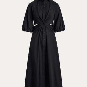 Twist Cut-Out Button Shirt Dress