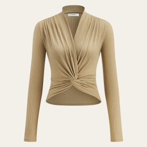 Ribbed Twist Front Long Sleeve Knit Top