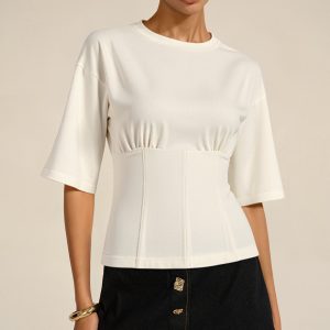 Cinched Waist Half Sleeve Top