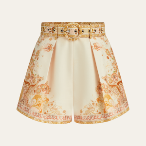 Belted Boho Print Tailored Shorts