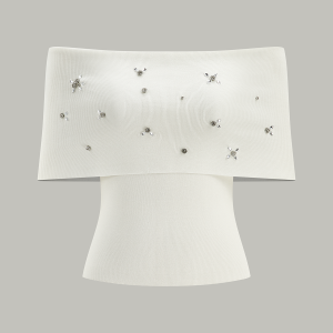 Off-Shoulder Knit Top with Crystal Embellishments