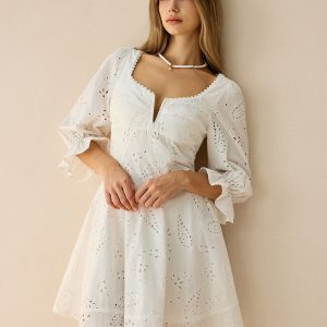 Cotton Scalloped Edge Eyelet Mini Dress
