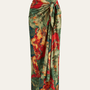 Printed Wrap-Tie Maxi Skirt