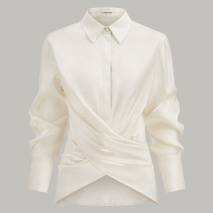 Linen Blend Cross-Over Wrap Shirt