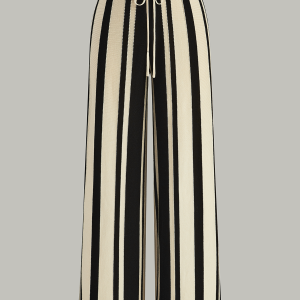Striped Knit High-Waist Pants