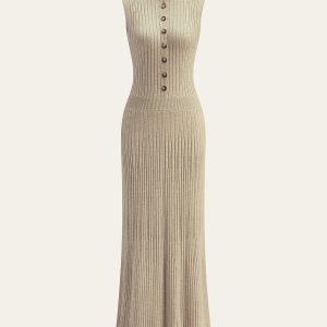 Wool Blend Ribbed Button Maxi Dress