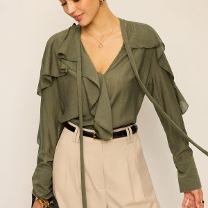 Neckline Tie Ruffled Blouse
