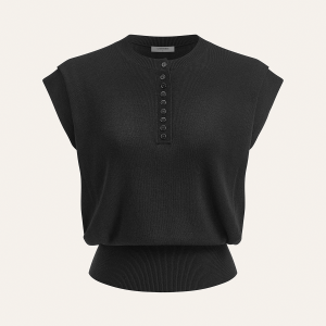 Cap Sleeve Button Cinched Knit Top