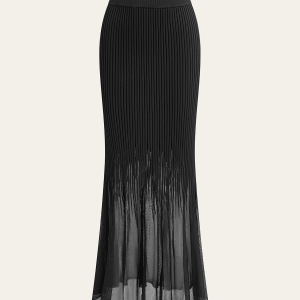 Mesh Hem Ribbed Knit Mermaid Skirt