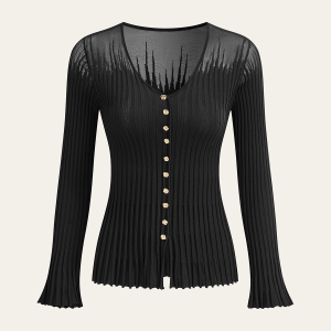 Mesh Panel Ribbed Knit Top