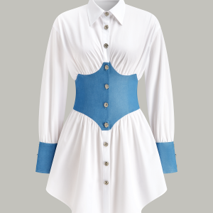 Contrast Panel Button Shirt Dress