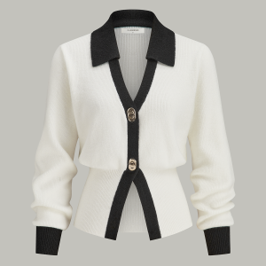 Contrast Trim Button Wool Blend Cardigan