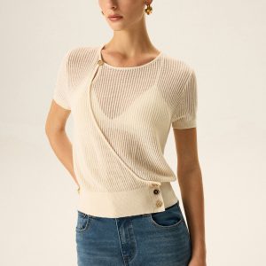 Asymmetric Button Knit Top