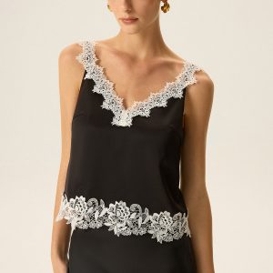 Semi-Sheer Lace Trim Cami Top