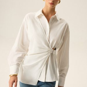 Asymmetric Wrap Long-Sleeve Shirt