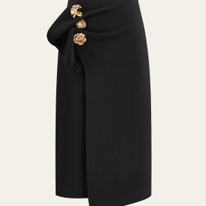 Metal Detail Asymmetric Midi Skirt