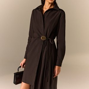 Asymmetric Pleated Hem Shirt Dress
