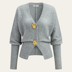Metal Button Wool Blend Cardigan
