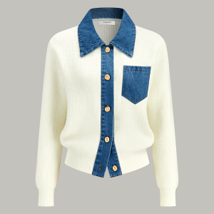 Denim Trim Button Knit Cardigan