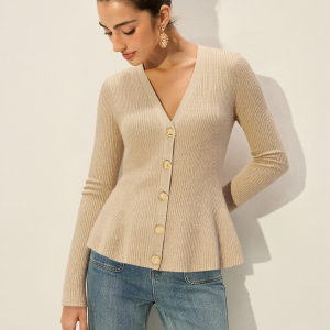 V-Neck Button Ribbed Cardigan