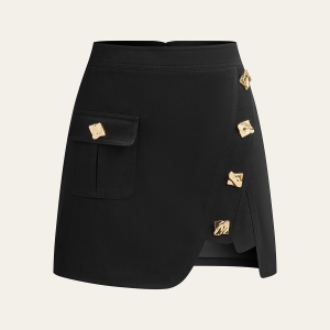 Metal Detail Asymmetric Hem Mini Skirt
