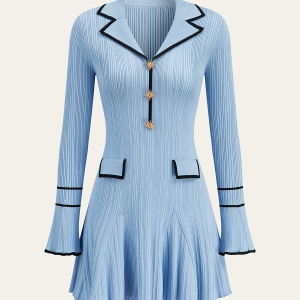 Contrast Trim Lapel Knit Dress