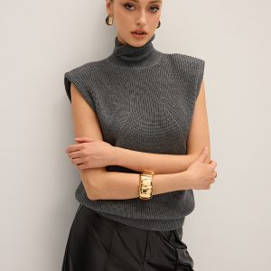 Wool-Blend Turtleneck Sleeveless Sweater Vest