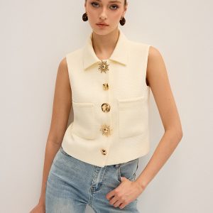 Irregular Metal Button Sleeveless Vest