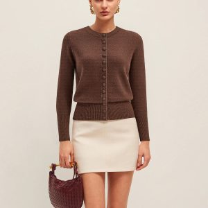 Crew Neck Button-Front Knit Cardigan