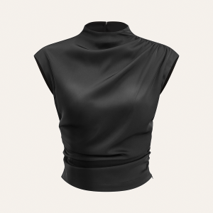 Mock Neck Cap Sleeve Ruched Top
