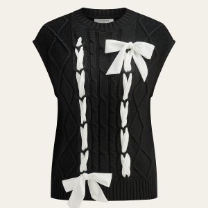 Cable-Knit Bow Cap Sleeve Vest
