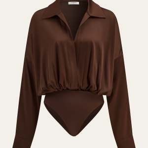 Satin Collared Long Sleeve Bodysuit