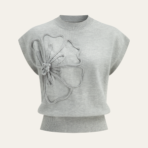 Flower Applique Cap Sleeve Knit Top