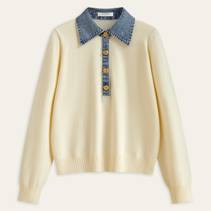 Denim Collar Wool Blend Knit Top