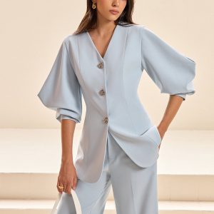 Puffed Sleeve V-Neck Blazer