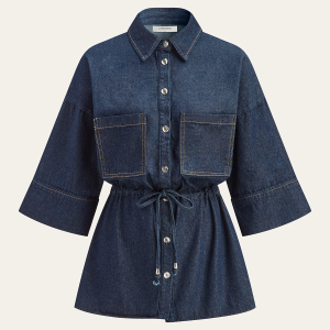Long Denim Shirt with Drawstring Waist