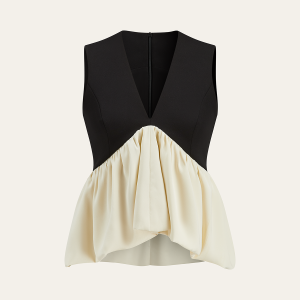 V-Neck Ruffle Hem Contrast Panel Top
