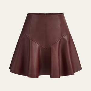 PU High-Waisted Flared Mini Skirt