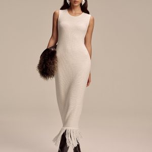 Fringe Hem Sleeveless Knit Maxi Dress